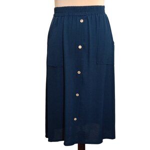 Emi & Joe L Navy Blue Midi Skirt Pockets Button Detail Flowy Boho Chic Preppy